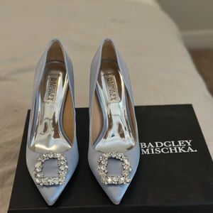 Badgley Mischka Silver Crystal Buckle Heels